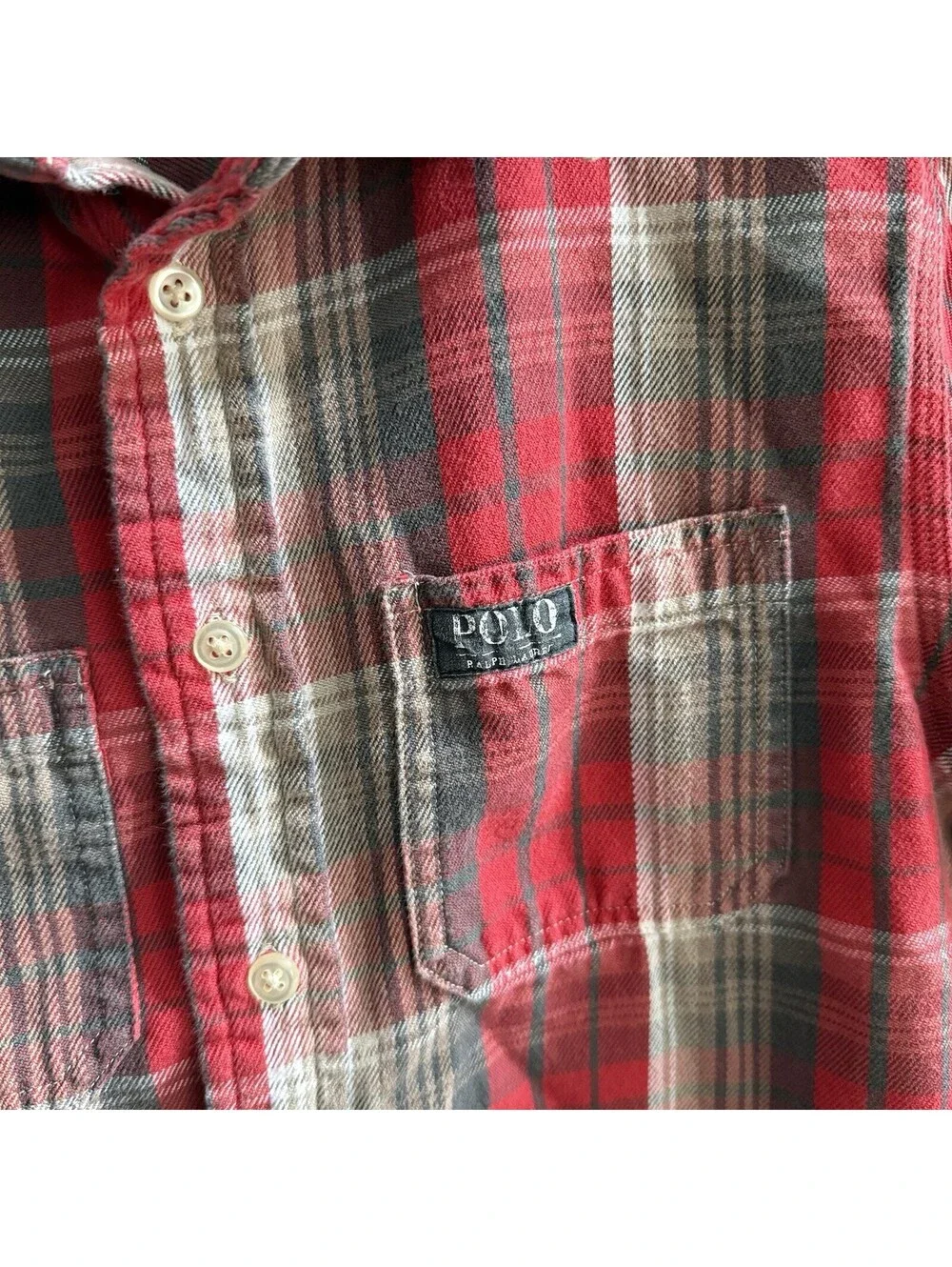 Polo Ralph Lauren Flannel Shirt Youth M 10-12 Red Plaid Cotton Vintage Style